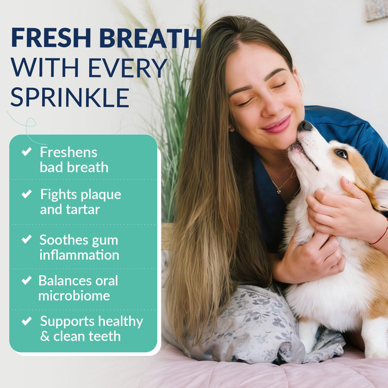 Dog Teeth Cleaning Powder - Dog Breath Freshener Dental Powder, Targets Tartar Remover, Bad Breath & Plaque Off, Natural Dental Care for Healthy Gums, for All Size Dogs, 174g