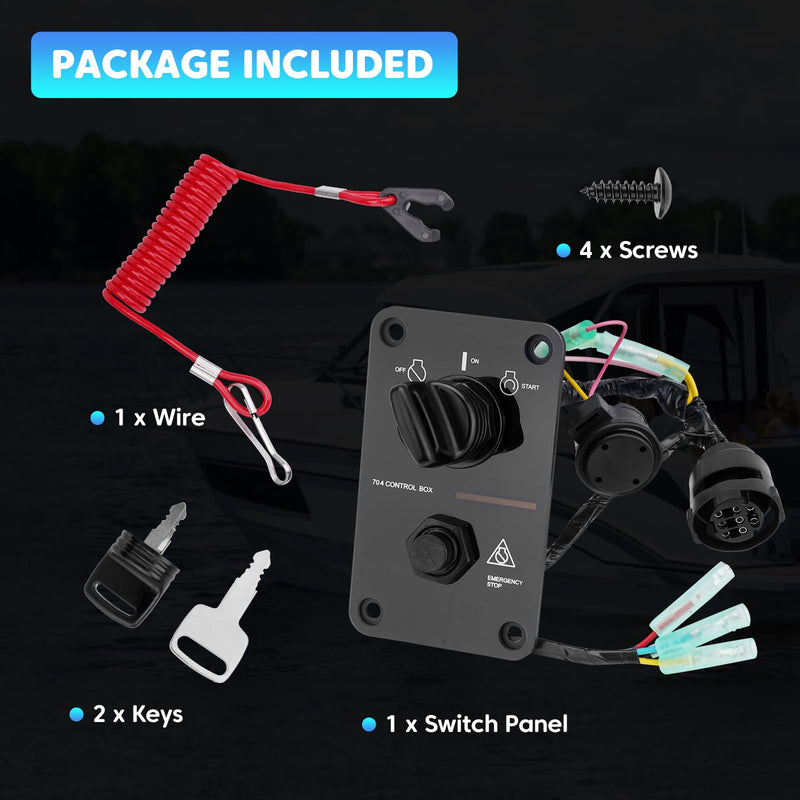 704-82570-12-00 Main Switch Panel Marine Outboard 12V Single Engine Key Assembly 704 Control Box On Off Switch Compatible with Yamaha Outboard Yacht Replace# 704-82570-08-00, 704-82570-01-00