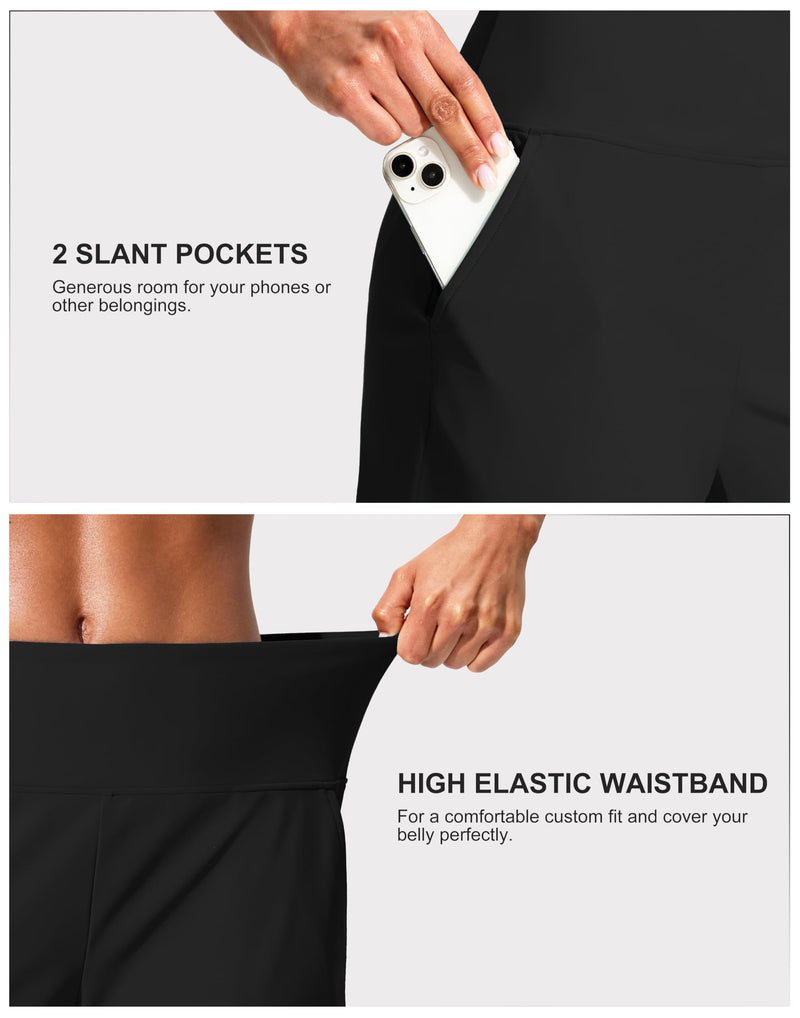 G Gradual Women's 7" Quick Dry Swim Board Shorts Swimming Bottoms High Waisted Beach Shorts for Women with Liner Pockets Large Black - BeesActive Australia