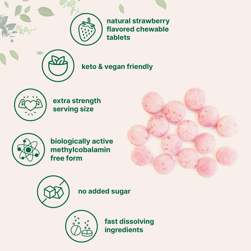 Micro Ingredients Vitamin B12 1,000 mcg | Methylcobalamin – 365 Chewable Tablets | Fast Dissolve, Natural Strawberry Flavor | Supports Energy & Metabolism Health | Vegan, Non-GMO, Gluten Free