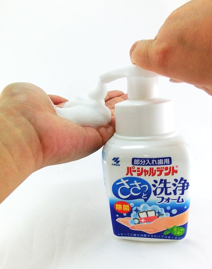 Partial Dent Cleaning Foam for Partial Dentures Foam Denture Cleaner Mint Scent Disinfecting Deodorizing Pump Type 250m Kobayashi Pharmaceutical - BeesActive Australia