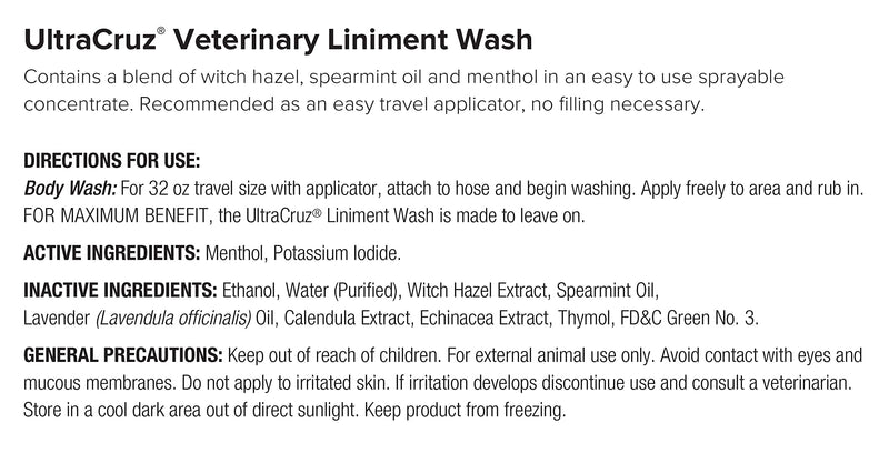 UltraCruz Veterinary Liniment Wash for Horses, 32 oz with Travel Spray - BeesActive Australia