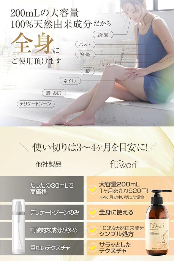 fuwari Delicate Zone Vaginal Care Moisturizing Oil, Additive-Free, 100% Natural Ingredients, 7.8 fl oz (200 ml) (Supervised by the Japan Bivaginal Association) Sesame Oil Body Oil Femcare/Perineum -  Australia