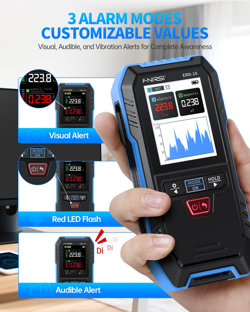 FNIRSI ERD-10 EMF Detector, Curve Display EMF Radiation Meter, Rechargeable EMF Reader Electromagnetic Field Detector for Home, Office, Ghost Hunting - BeesActive Australia