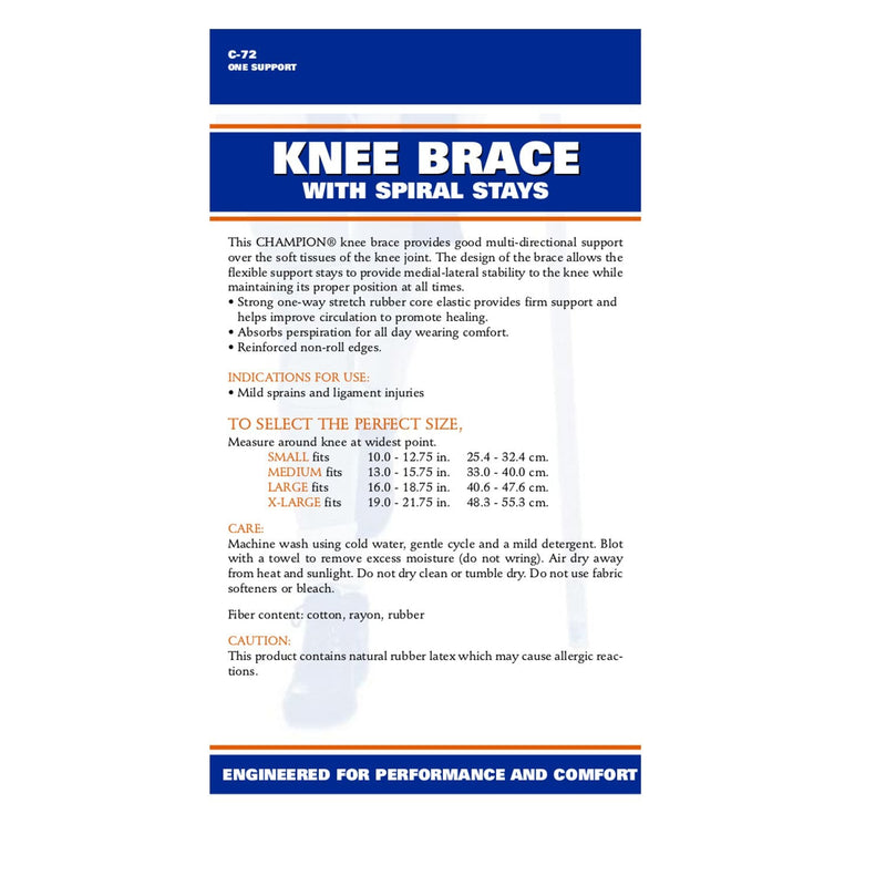 CHAMPION Knee Brace Flexible Stays Knit Elastic, White, Large - BeesActive Australia