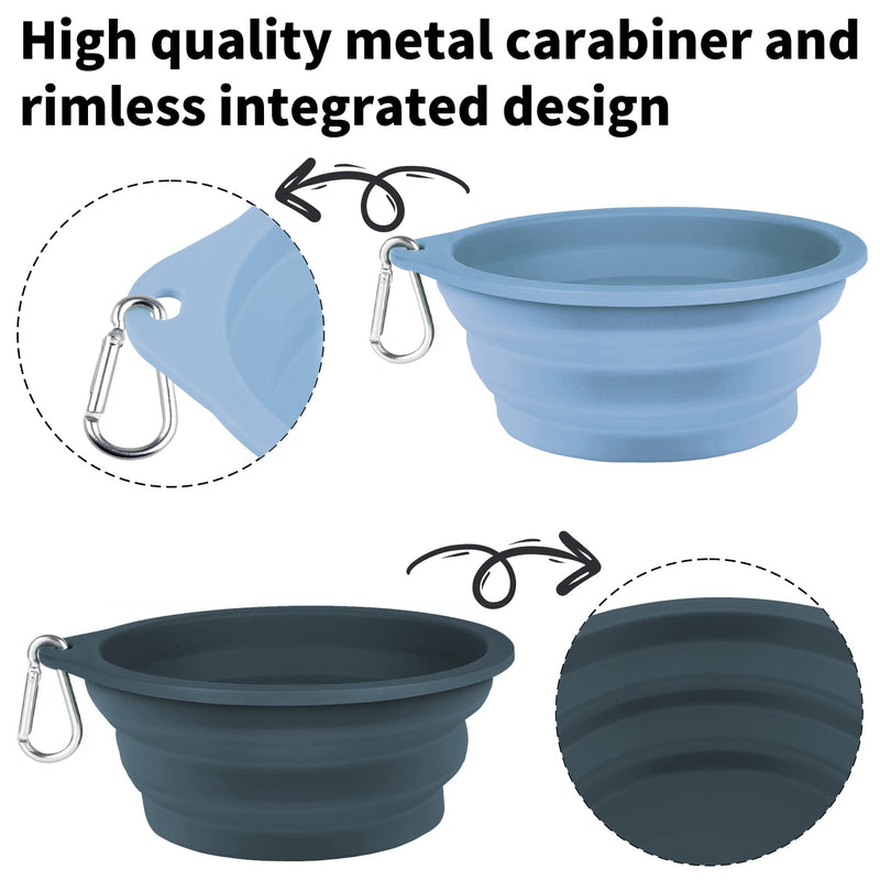 COOYOO Collapsible Dog Bowls 700ML,2 Pack Portable Collapsible Dog Water Bowls for Cats Dogs,Pet Foldable Feeding Watering Dish for Traveling Camping Walking with 2 Carabiners 01-Blue Haze+Dark Blue - BeesActive Australia