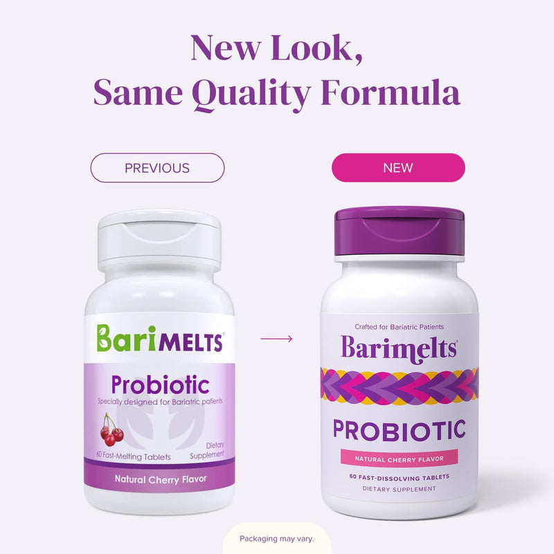 Barimelts Probiotic, 5 Billion CFU - 120 Fast-Dissolving Tablets (4-Month Supply) - Sugar-Free Probiotics for Women, Support Gut Health After Bariatric Surgery, Natural Cherry Flavor 60 Count (Pack of 2)
