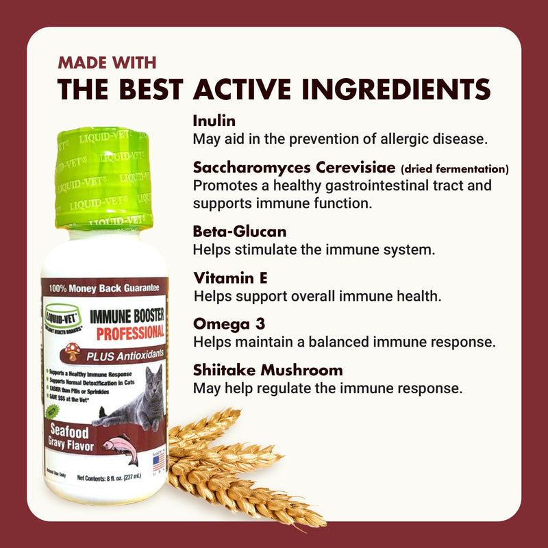 LIQUID-VET Immune Support for Cats – Daily Formula with Inulin, Beta-Glucan, Vitamin E, Omega-3s, Fermented Yeast & More! - Made for Picky Eaters Seafood 8 Fluid ounce