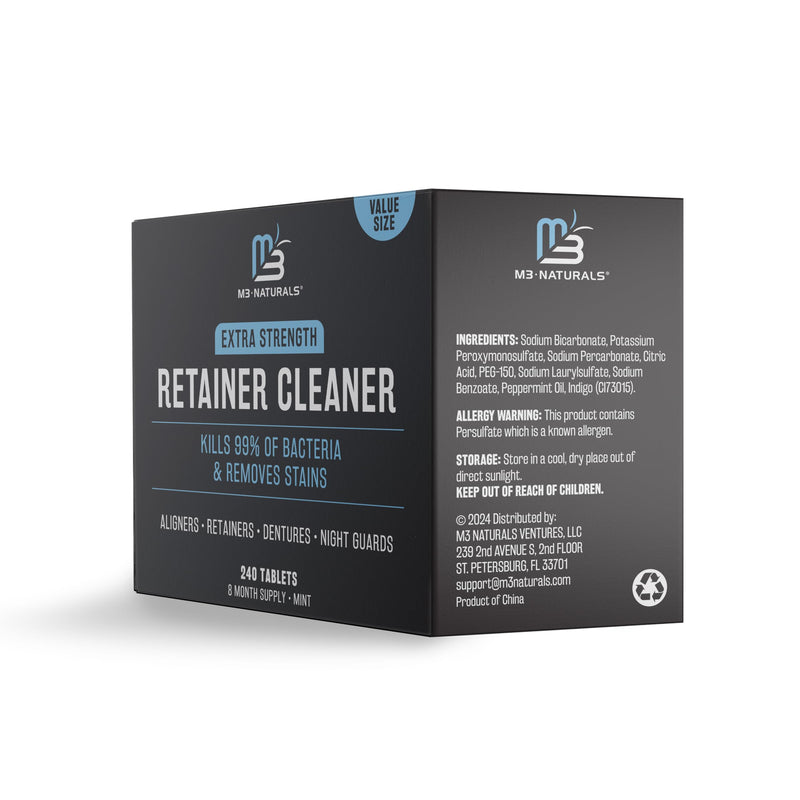 Retainer and Denture Cleansers 240 Tablets Removes Bad Odors Discoloration Stains Plaque for Cleaning Invisalign Mouth Guard Night Guard and Removable Dental Appliances by M3 240 Count (Pack of 1)
