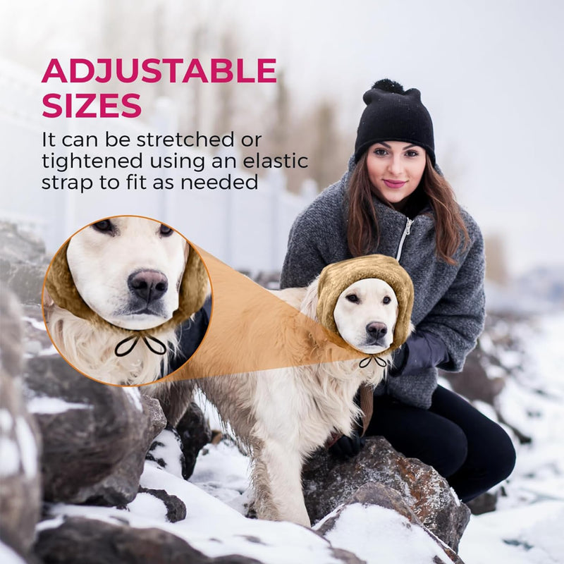 Adjustable Dog Ear Muffs Noise Protection – Neck Ear Warmer Hoodie - Cats, Dogs Snood No Flap Ear Wrap Noise Canceling for Anxiety Relief, Thunderstorms, Fireworks, Pet Grooming (Brown, Large) No Flap Ears Brown - BeesActive Australia
