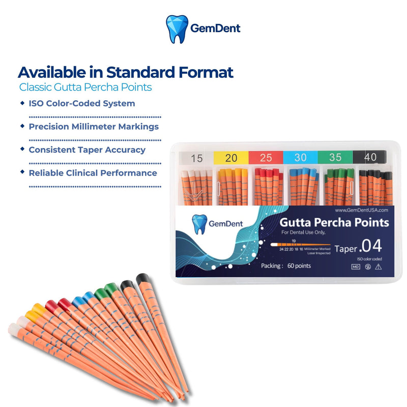 Standard MM Marked Gutta Percha Points, Taper .04 Assorted Sizes #15-40, 60 Pcs/Pack Taper .04 #15-40