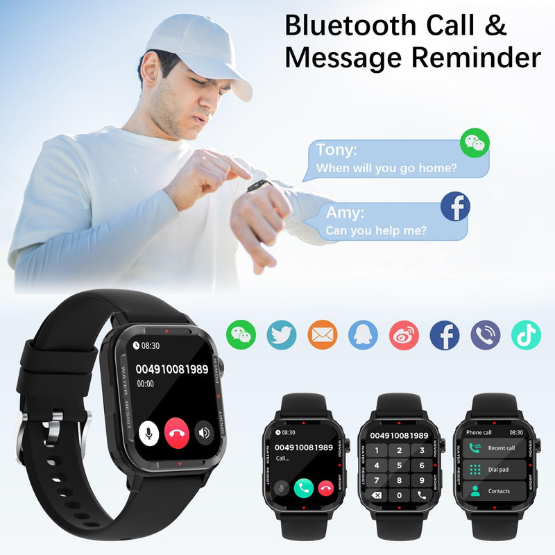 Smart Watches for Men (Answer/Make Call), Fitness Tracker with 123 Sport Modes, Heart Rate Monitor, Spo2, Step Counter, Sleep Tracker, IP68 Waterproof Sports Watch, Fitness Watch for iPhone ＆ Android Black