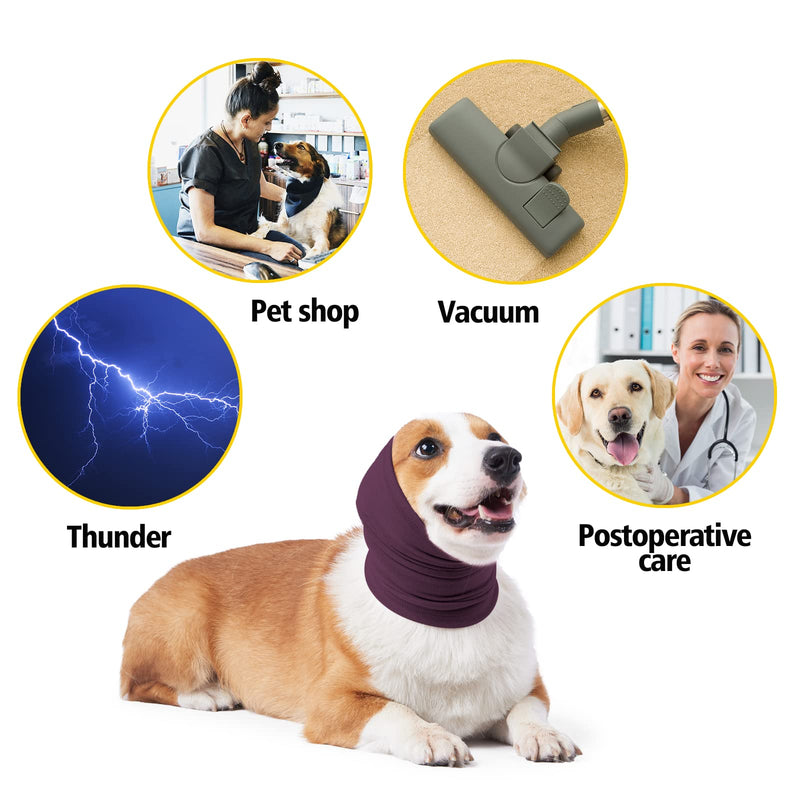 No Shake Ear Wraps for Dogs,Soft Dog Calming Hoodie Dog Ear Cover Ear Muffs for Anxiety,Grooming,Bathing,Swim,Noise Protection Quiet Ear for Dogs,Purple M Medium Purple
