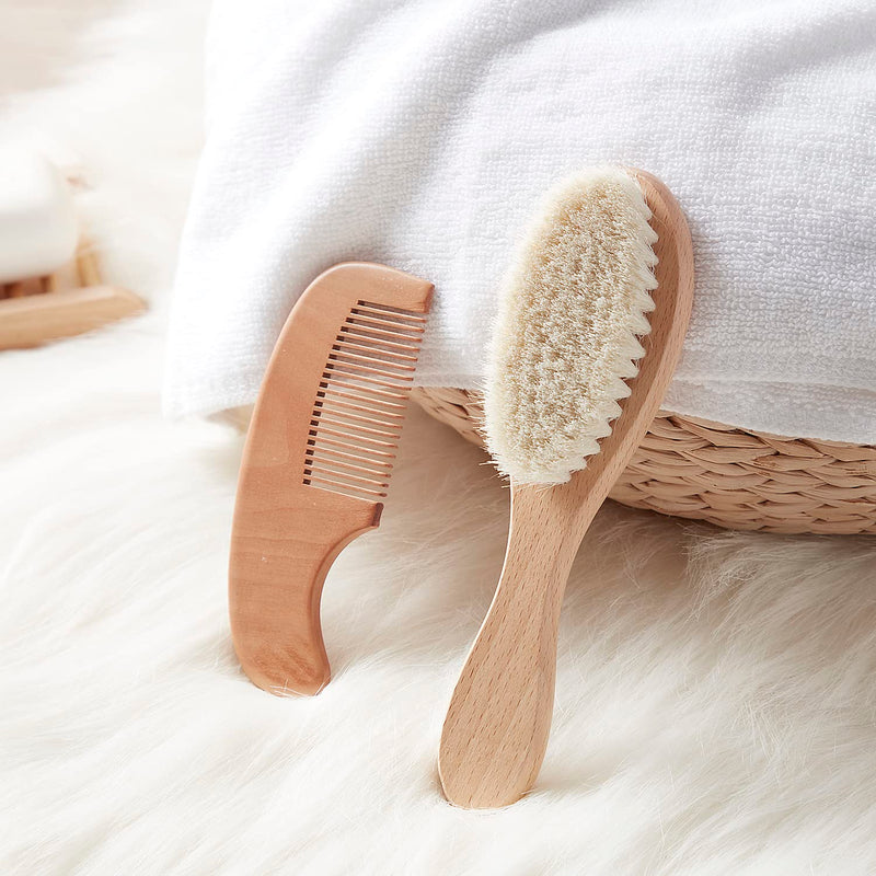 MYZI Baby Hair Brush Set ‚Äì Baby Brush and Comb Set Newborn, Baby Comb and Brush Set Boy and Girl, Newborn Hair Brush and Newborn Comb - Baby Gift Set Cream