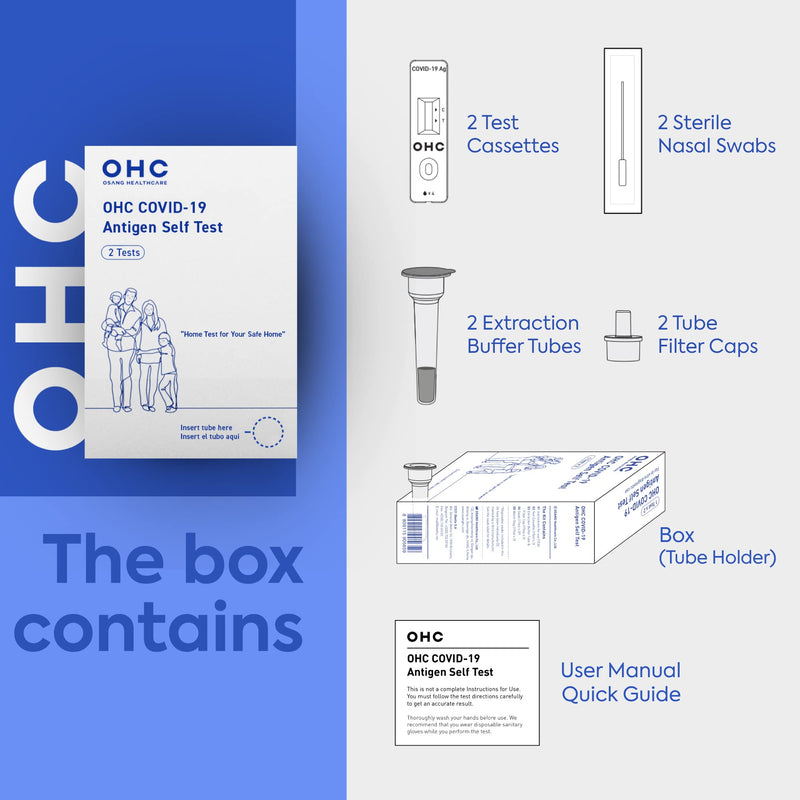 OHC COVID-19 At Home Antigen Self Test for SARS-CoV-2, Omicron & Delta – 15 Minute Results, Nasal Swab, Ages 2+, 2 Tests per Box