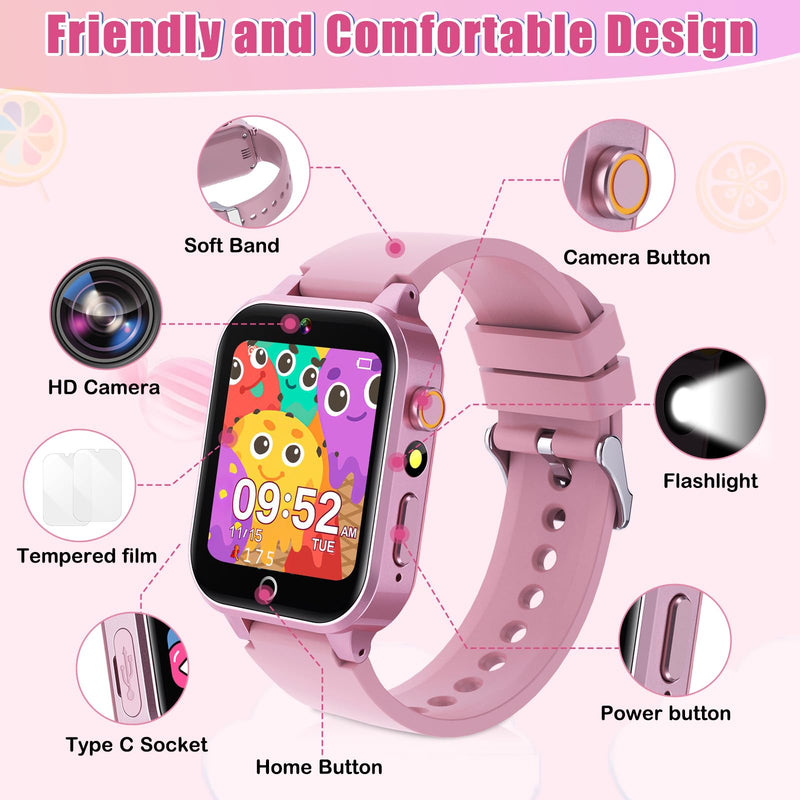 Zeacool Kids Smart Watch, Smart Watch Toys with 39 Games, Camera Video Recorder Music Alarm Calculator Calendar Pedometer Stopwatch Flashlight Gift Toys for 3-12 Years Old Boys and Girls (Pink) Pink - BeesActive Australia