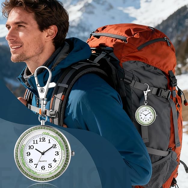 Carabiner Watch, Nurse Watch, Pocket Watch, Key Chain, Men's, Women's, Analog, Pocket Watch, Diamond, Trunk, Easy to See, Everyday Life, Climbing, Work, Christmas, Gift, Birthday, Anniversary, Silver (Green), silver: green -  Australia