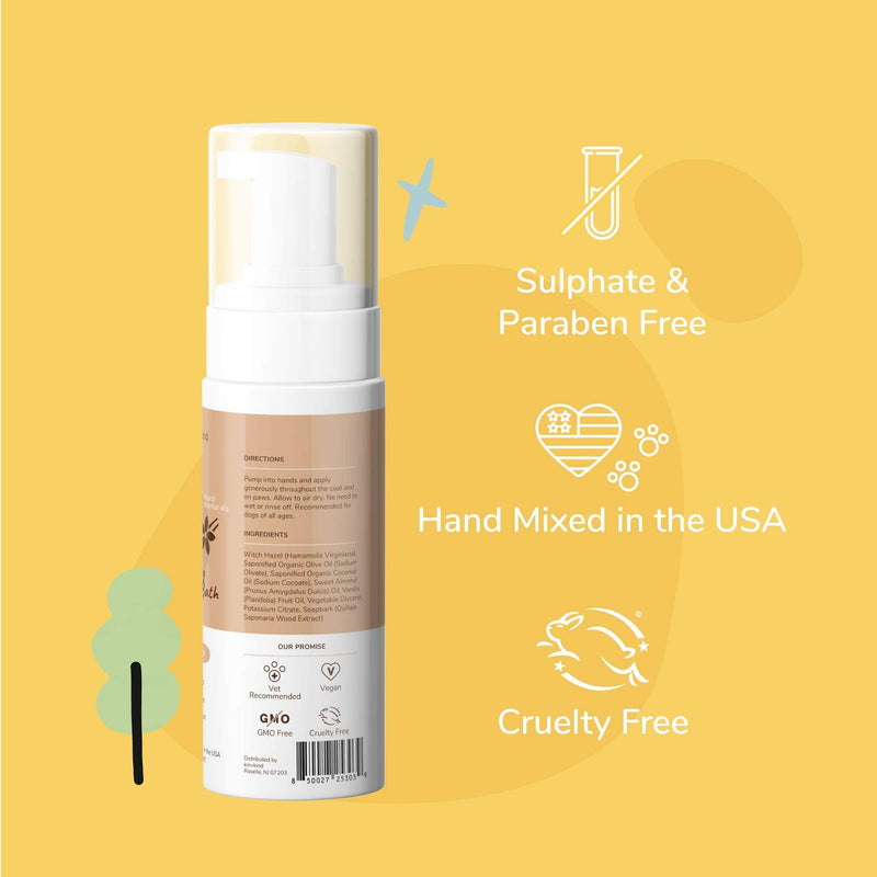 kin+kind Waterless Dry Shampoo for Dogs - Rinse-Free, Eliminate Itch and Odor, Natural Formula with Witch Hazel, Coconut Oil, Olive Oil, Almond and Vanilla - Made in USA Almond+Vanilla - PawsPlanet Australia
