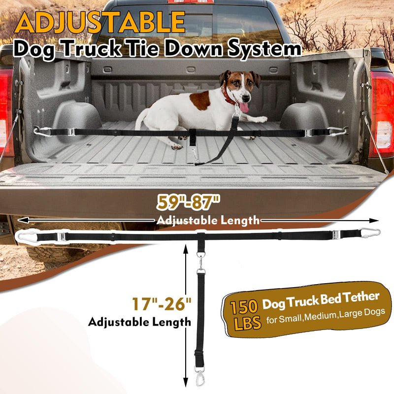 Truck Bed Dog Leash System, Dog Pickup Tether Tie Down, Dog Car Harness Belt Heavy Duty, Pick-Up Restraint Lead Adjustable, Dog Truck Leash for Dogs Up to 150lbs, Dog Truck Bed Barrier Tie Down Out For 1 Dog - BeesActive Australia