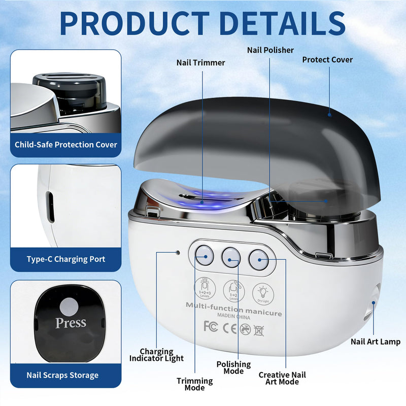 2026 New 3-in-1 Electric Nail Clipper & Grinder Kit with Collector & LED Light,3-Speed Rechargeable Trimmer, Polisher & Storage for Babies, Kids,Seniors and Adults - BeesActive Australia