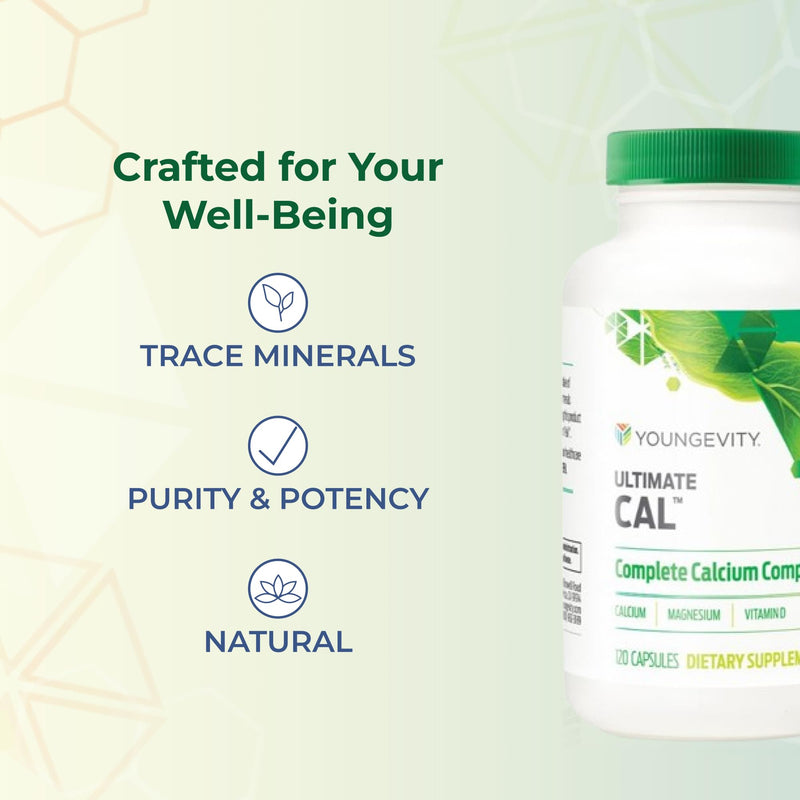 Youngevity Ultimate Cal Calcium Magnesium Bone Health Supplement, 120 Caps | Calcium, magnesium, vitamin D3, zinc, potassium, boron, bone health, ligament support, enhanced absorption, 120 capsules 120 Count (Pack of 1)