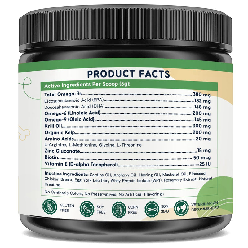 Omega 3 Fish Oil for Dogs, Dog Fish Oil Powder, Wild Caught Fish Oil, EPA&DHA, Krill Oil, Kelp, Dog Skin and Coat Supplement, Anti Itch & Shedding, Support Dry Skin, Joint Health, Dog Allergy Relief 90 Scoops - PawsPlanet Australia