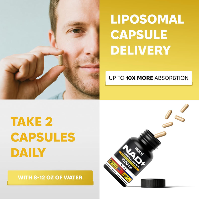 NAD Supplement Liposomal 1000mg with Trans-Resveratrol, Complete 10-in-1 NMN Alternative, Liposomal NAD Supplement for Cellular Energy, Healthy Aging, TMG, Apigenin, PQQ & B Vitamins Men, Women