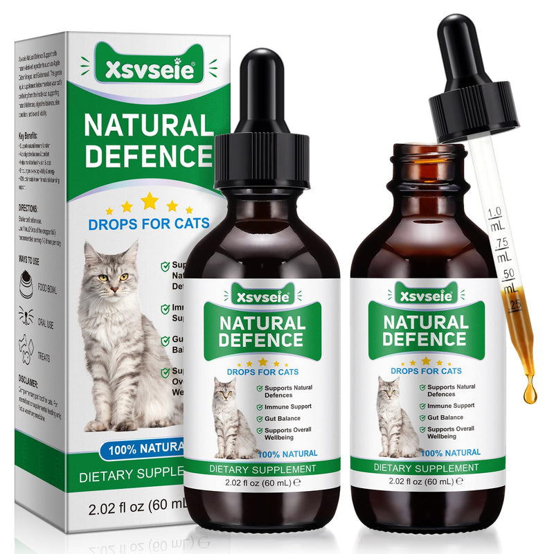 Antibiotics for Cats, Cat Antibiotics for Infections, Natural Antibiotics for Cats Immune Drops Help Supports Allergies, Itching, Coughs, Skin, 60ml, Bacon Flavor (2 Pack) 2 Pack