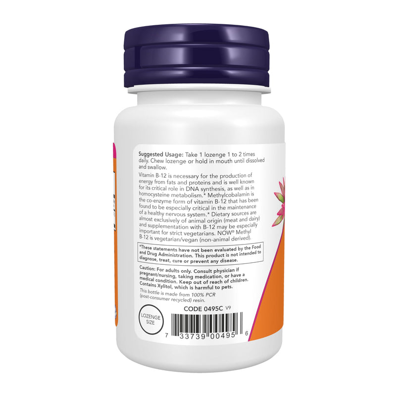 NOW Supplements, Methyl B-12 (Methylcobalamin) 1,000 mcg, Nervous System Health*, 100 Lozenges 100 Count (Pack of 1)