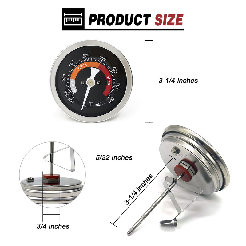 3.3” Large Thermometer Replacement for Big Green Egg Grill, Accurate Temp Gauge Probe w/Recalibrated Function, Waterproof Temperature Gauge for BGE Accessories, SUS304 Stainless Steel Dome Thermostat