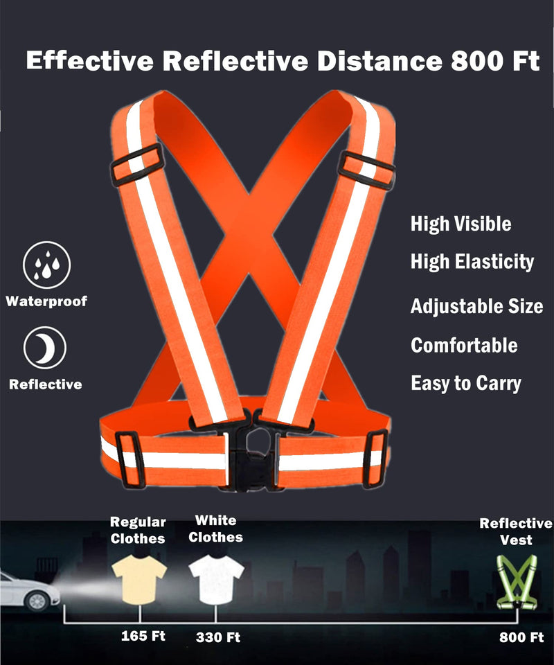 Reflective Strap Safety Vest Gear - 2-10 Pack Adjustable High Visible Reflective Running Gear for Women Men Night Orange x10