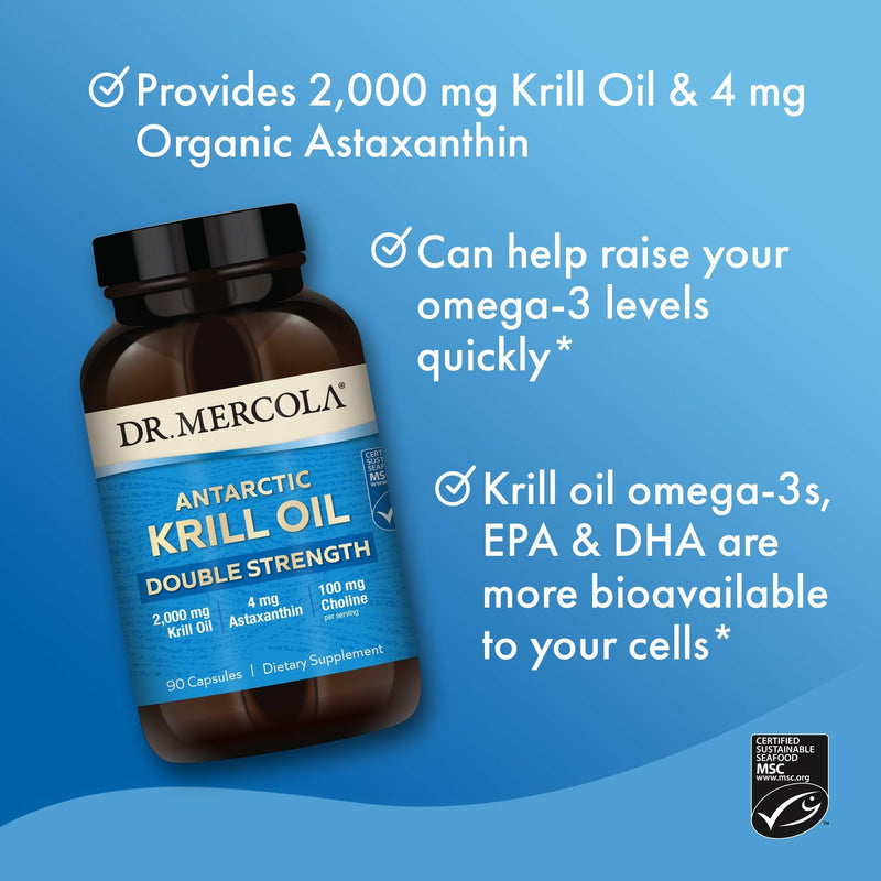 Dr. Mercola Antarctic Krill Oil Double Strength, 2,000 mg, 90 Capsules | Omega-3 with EPA, DHA, Phospholipids, and Astaxanthin, Supports Brain, Heart, and Immune Health, Non-GMO and Soy-Free 90 Count (Pack of 1)