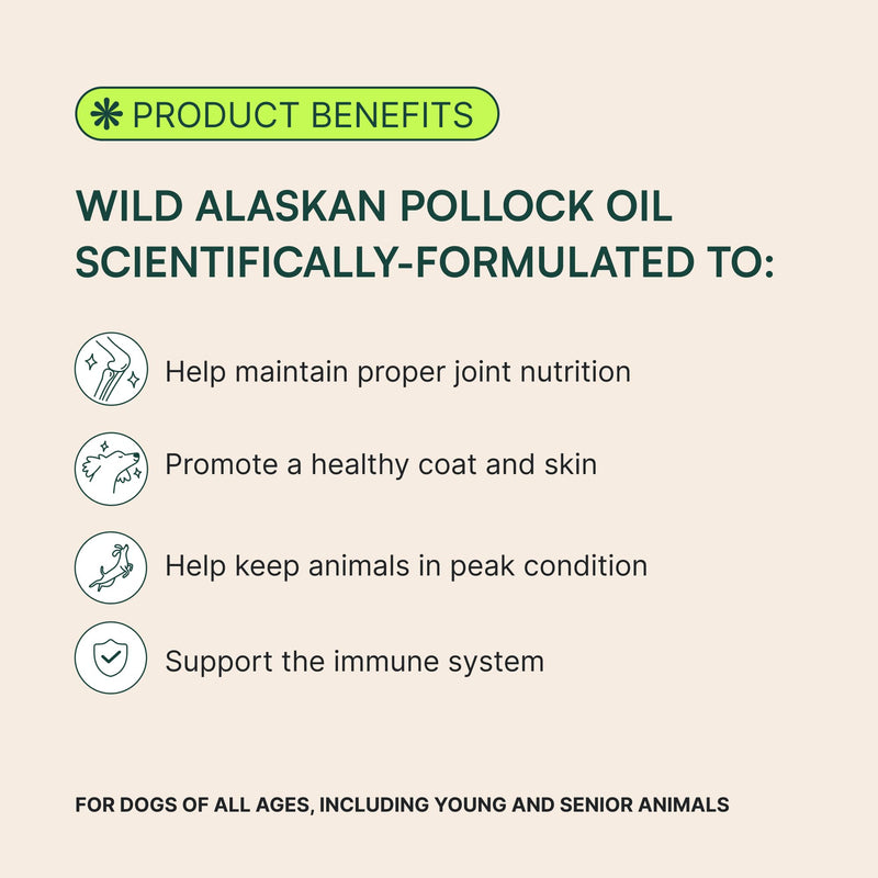 Wuffes Wild Alaskan Pollock Oil for Dogs - Natural EPA & DHA Fatty Acids, Omega 3 for Dogs, Supports Healthy Skin & Coat, Joint Nutrition, and Immune System - 100% Pure Fish Oil (16 Oz, Pollock Oil) 16 Oz - BeesActive Australia