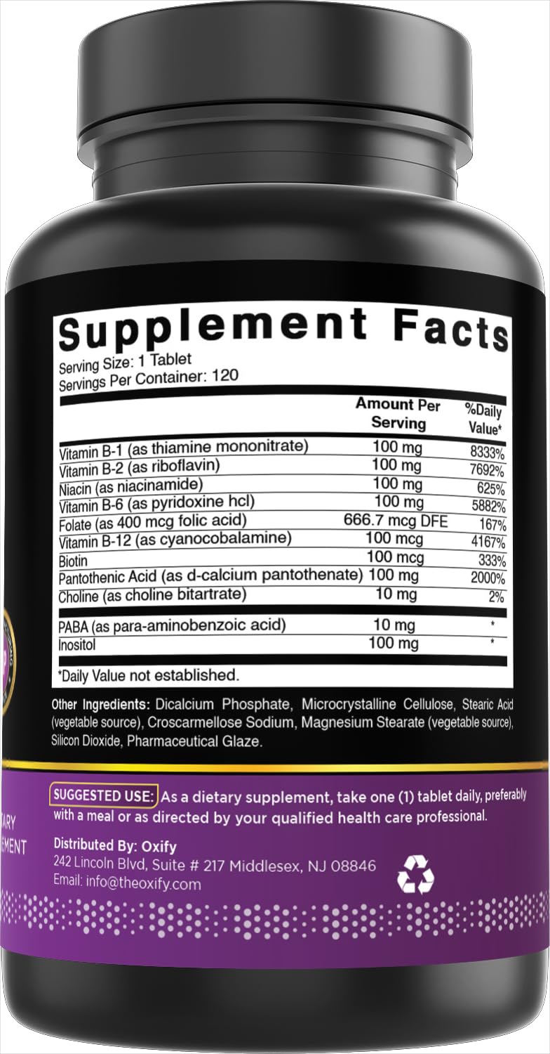 Oxify B-100 Complex, 120 Tablets | Gluten-Free, Non-GMO, Made in USA