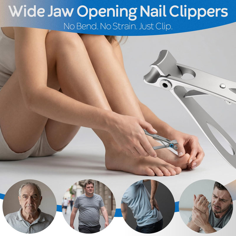 5Pcs Ingrown Toenail Removal Kit, Thick Toenail Clippers for Seniors, Heavy Duty Toenails Clippers for Men, Slanted Nail Clipper with Long Handle, Angled Head Toe Nail Clipper Senior Gift (Silver) 5Pcs Nail Clippers Set-silver - BeesActive Australia
