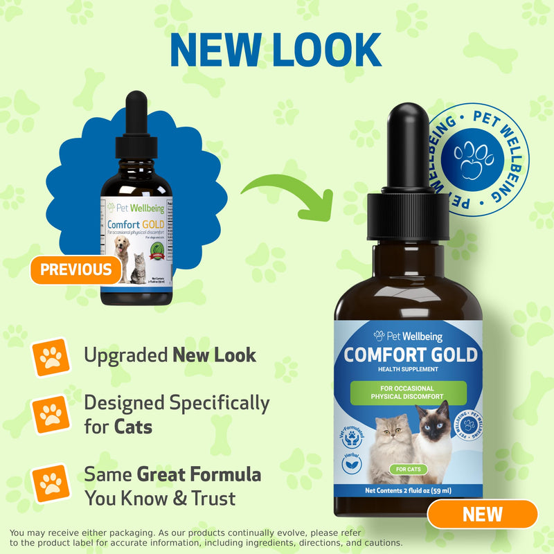 Pet Wellbeing Comfort Gold for Cats - Supports Feline Physical Comfort, Healthy Circulation, Corydalis, Turmeric - Veterinarian-Formulated Herbal Supplement 2 oz (59 ml) 2 fl oz (59 ml) - BeesActive Australia