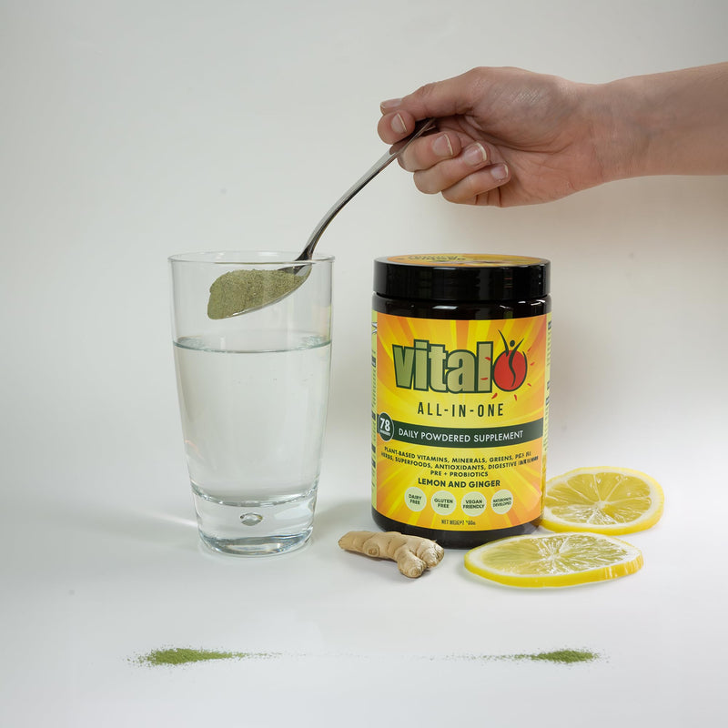 Vital All-in-One Daily Health Supplement, Lemon Ginger, 0.35oz Pkt, 30 Pack | Natural Greens Superfood Powder for Energy & Health, Super Greens Powder Drink Mix with Probiotic & Antioxidant Support 0.35 Ounce (Pack of 30)