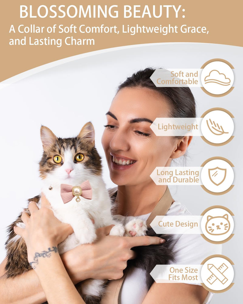 Cute Bowtie Cat Collar with Bell Breakaway, Jewelry Pendant for Girl Cats, Adjustable 8-13 Inch for Kitten (Pink) Pink - BeesActive Australia