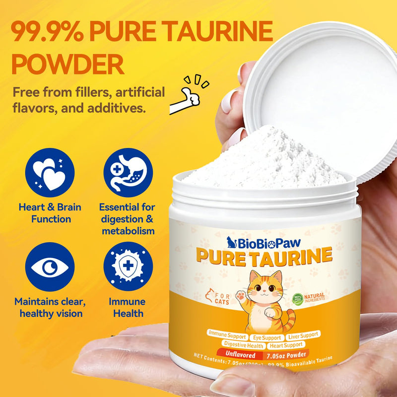 Pure Taurine for Cats Taurine Powder Supplement for Kitty Supports Vitality and Immune Health 200 Grams