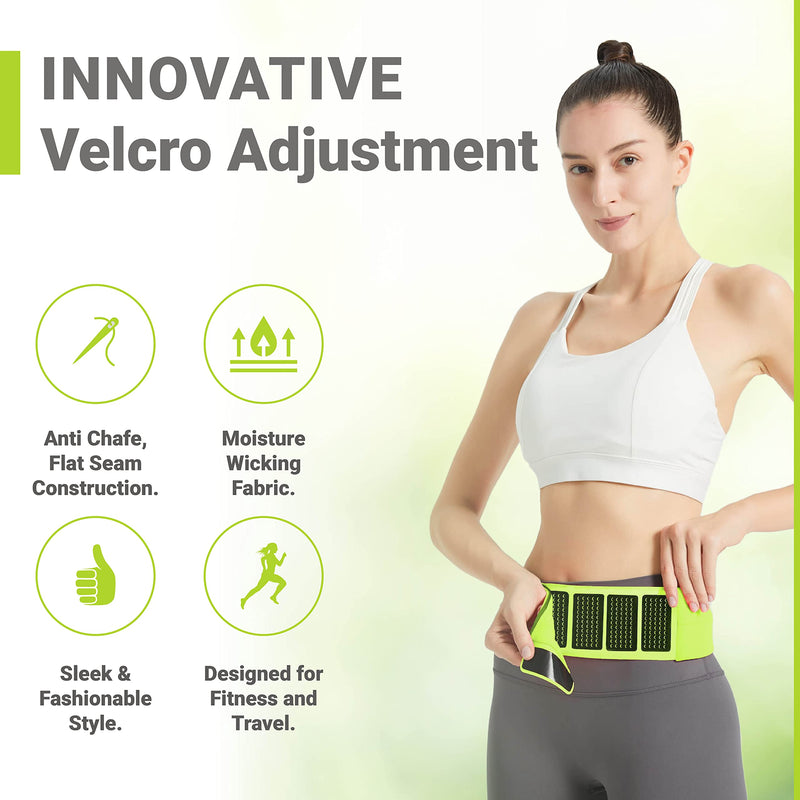 FlipBelt Adjustable Running Belt, Fitness and Running Fanny Pack for Women and Men, Non Chafing Waist Band Pack for Phone Keys Money, Moisture Wicking Storage Belt, USA Company Neon Yellow