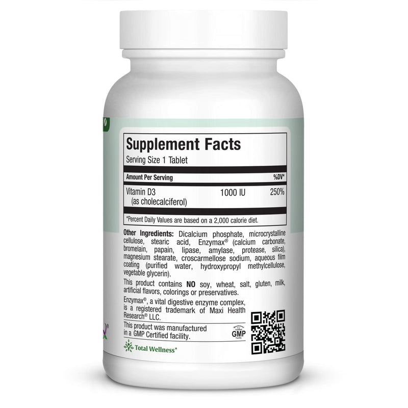 Maxi Health Vitamin D3 1000 IU Dietary Supplement - Easy to Swallow - Odorless & Tasteless - Supports Calcium Absorption, Immune Health and Bone Health in Adult Women & Men - 180 Tablets | Kosher | Vitamin D Immune Support Supplement | Calcium Absorpti...