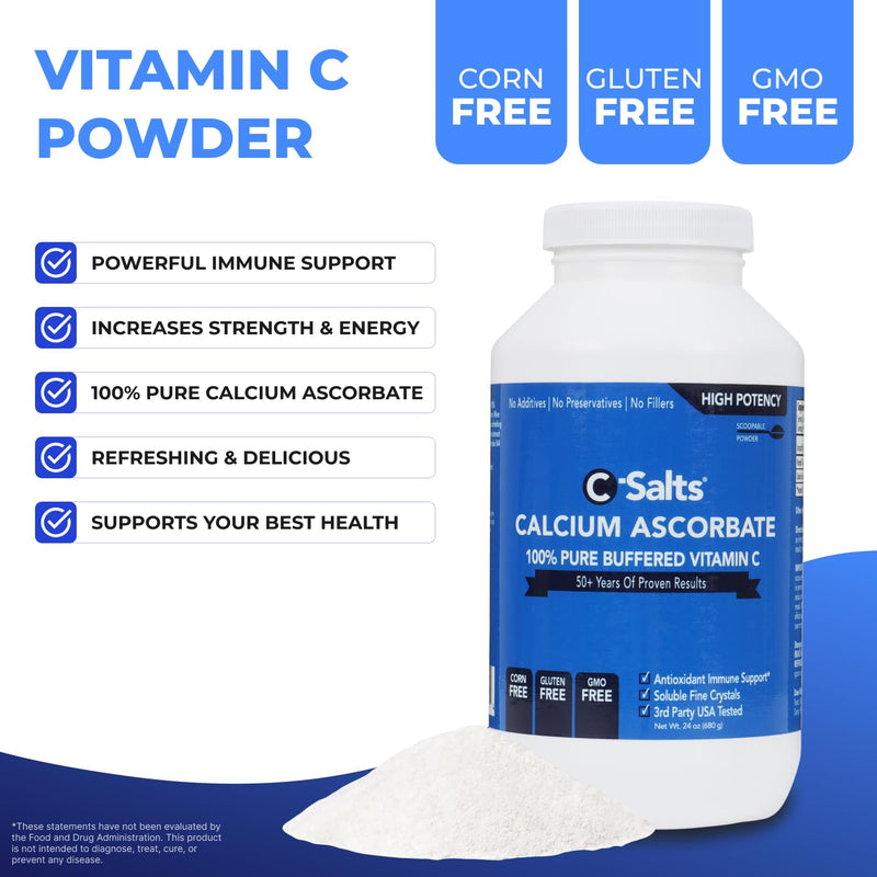 C-Salts Pure Calcium Ascorbate Vitamin C Powder (24 oz) 24 Ounce (Pack of 1)