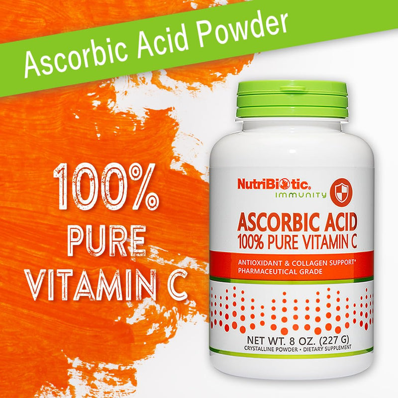 NutriBiotic Ascorbic Acid Vitamin C Powder, 8 Oz | Pharmaceutical Grade L-Ascorbic Acid, 2000 Mg Per Serving | Essential Immune & Antioxidant Collagen Support Supplement | Vegan, Gluten & GMO Free Unflavored 8 Ounce (Pack of 1)