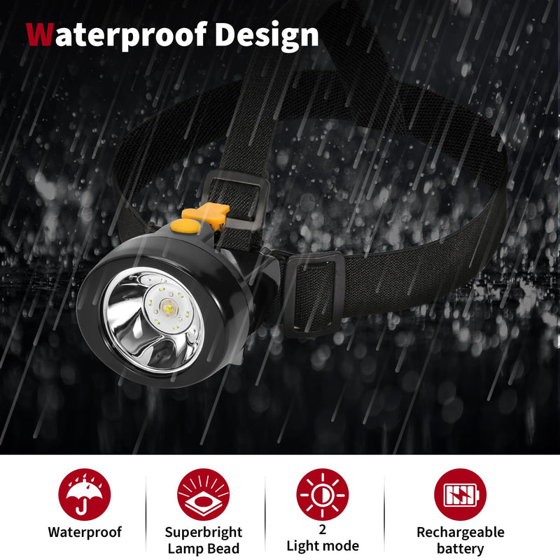Rechargeable LED Cap Mining Lamp for Hard Hat Helmet, Waterproof Explosion-Proof Miner Headlight Flashlight for Outdoor Work, Tunnel, Coal Mine, Hunting, Fishing, Camping, Caving, Construction KL2.8LM-Yellow Button