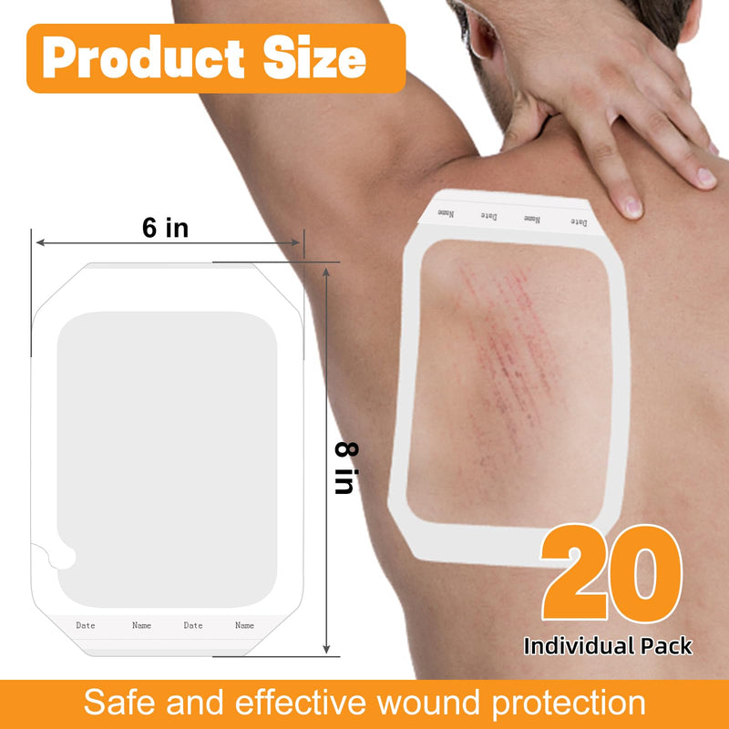 Carbou Transparent Film Dressing,6" x 8" Pack of 20 Waterproof Wound Bandage Adhesive Patches,Post Surgical Shower or IV Shield,Tattoo Aftercare Bandage 6 x 8 Inch(Pack of 20) - BeesActive Australia