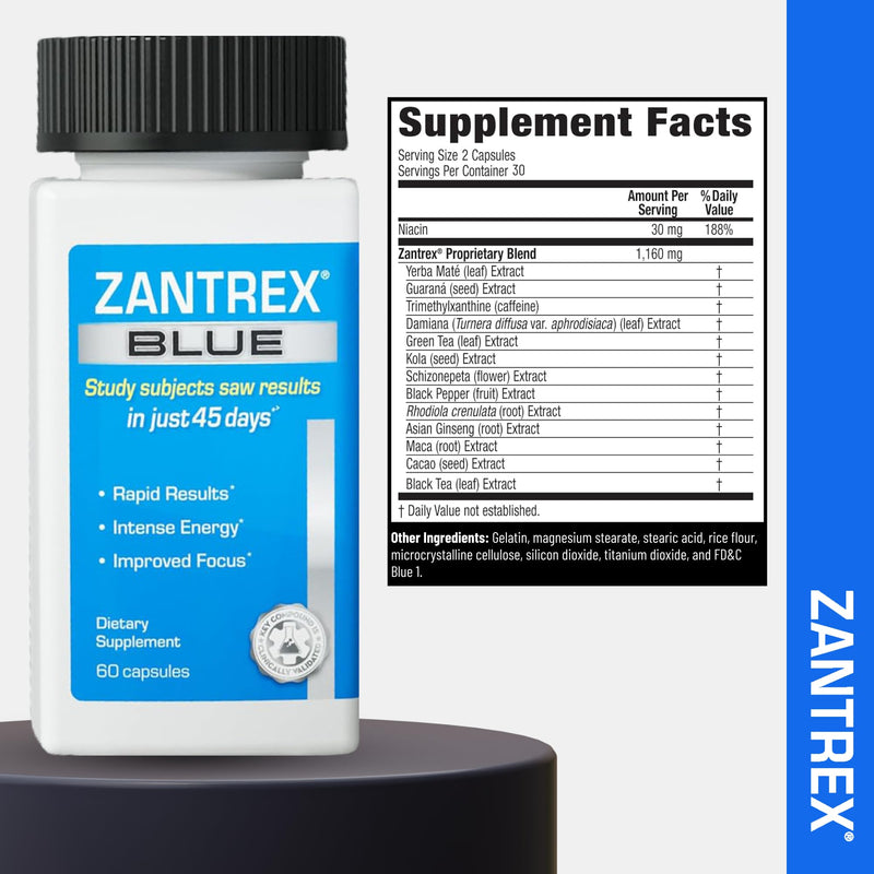Zantrex Blue Energy & Thermogenesis Boost Energy | Weight Loss Supplement for Appetite Control, Increased Calorie Burn and Supports GLP-1 Levels | 60 Count 60 Count (Pack of 1)