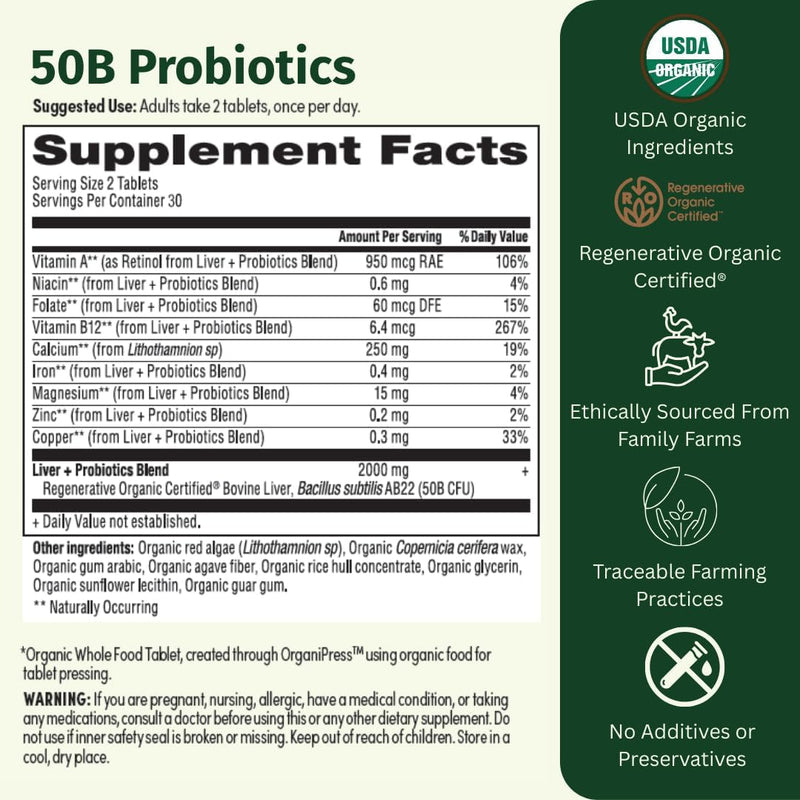 Probiotic 25B CFU – Regenerative Organic Certified Daily Probiotic for Gut, Immune & Emotional Health – Supports Digestion, Bloating Relief & Gut Balance – 30 Tablets 30 Count (Pack of 1)