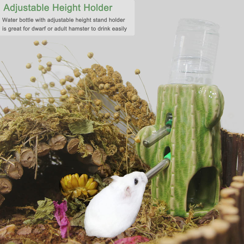 Hamster Water Bottle, 2-in-1 Adjustable Hamster Water Bottle for Glass Tank 80ML Gerbil Water Bottle with Stand, No Drip Ceramic Water Bottle Holder for Dwarf Hamster Mice Rat (Light Green) - BeesActive Australia