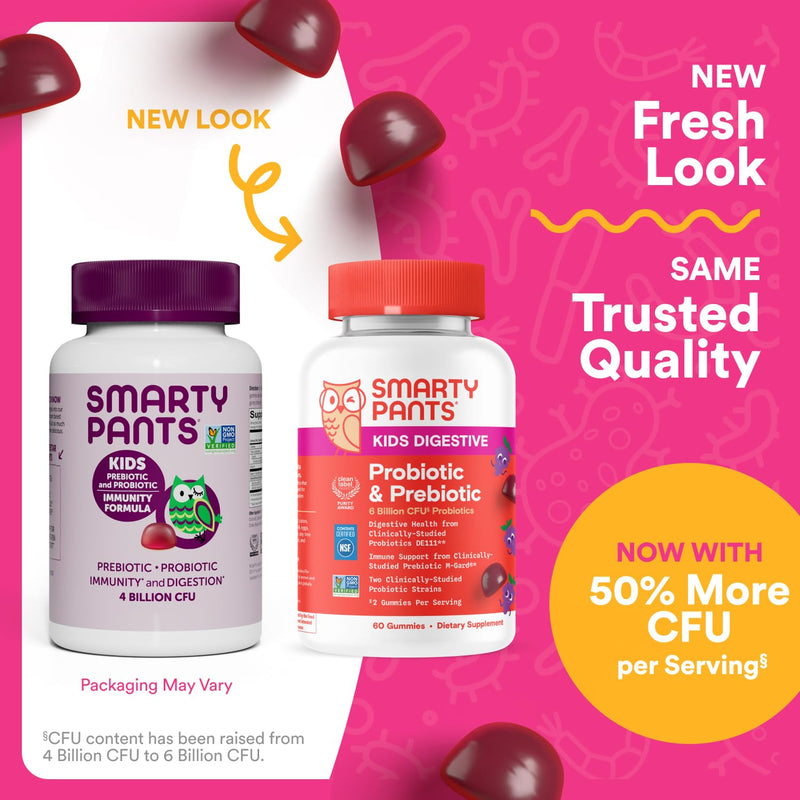 SmartyPants Kids Probiotic & Prebiotic Gummies for Digestive Health: Gut Health Supplement,Clinically Studied Prebiotic for Immune Support,Grape,(30 Day Supply),60 Count (Pack of 2) 60 Count (Pack of 2) Grape Probiotic + Prebiotic