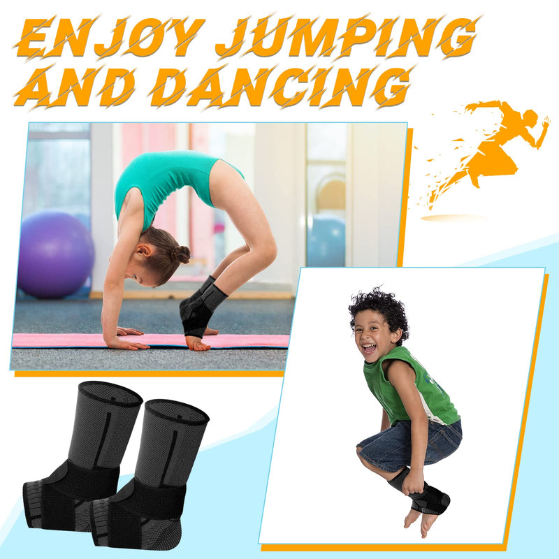 Tarpop 1 Pair Ankle Brace for Kids Compression Ankle Sleeves Adjustable Foot Support Brace Elastic Guard for Children Boys Girls Sports Running Jogging Dance Fitness Gymnastics(Black,Small) Black Small